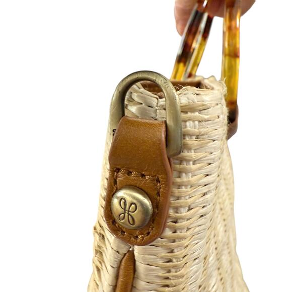Hobo Sheila Raffia Circle Handle Tote Bag Straw Woven Tortoise Ring Handles - Picture 6 of 9
